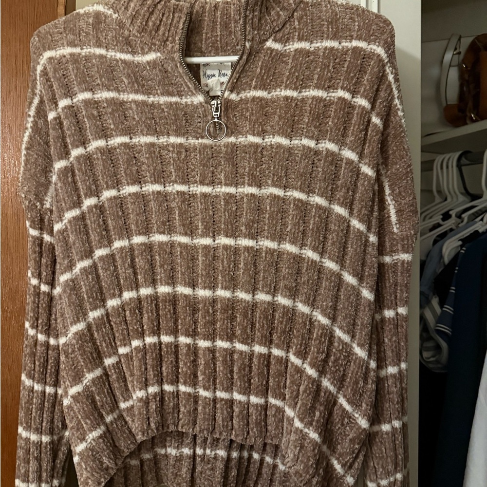Hippie Rose Brown and Cream Striped Turtleneck Sweater